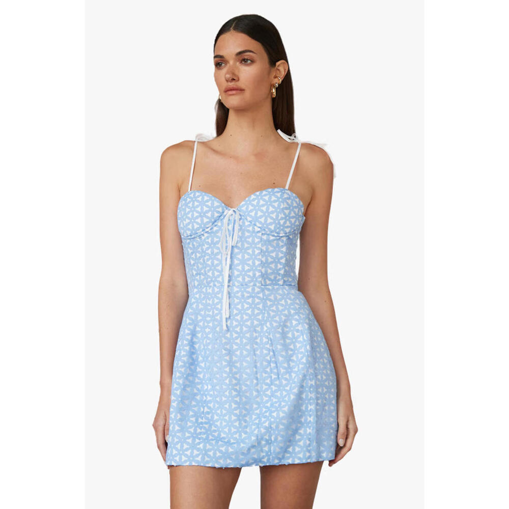 Atoir Adriana Blue Daisy Corset Mini Dress Tie Strap Floral Size 10